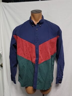 Men's Colorblock Button-Down Shirt - Blue, Red & Green